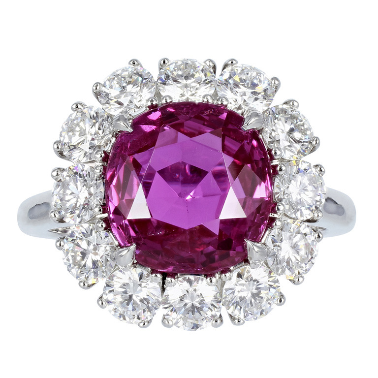 5.16 Carat Ceylon GIA Cert Pink Sapphire Diamond Platinum Cluster Ring