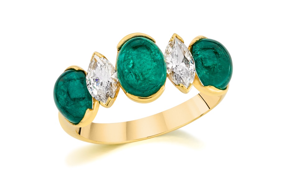 Cabochon Emerald and Diamond Ring