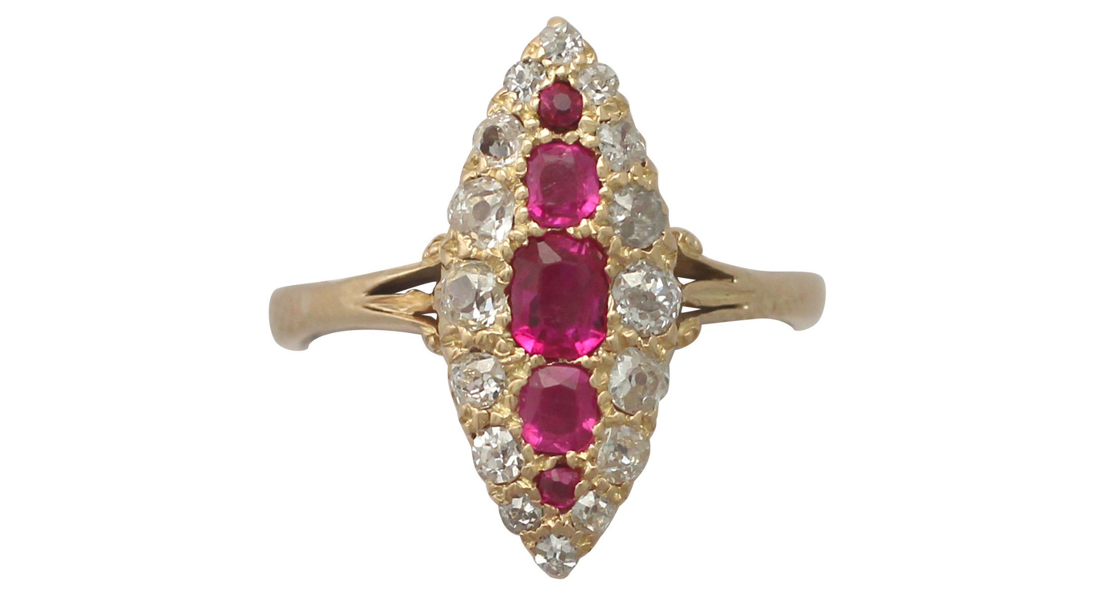 0.62ct Ruby & 0.46ct Diamond, 18ct Yellow Gold Marquise Ring - Antique