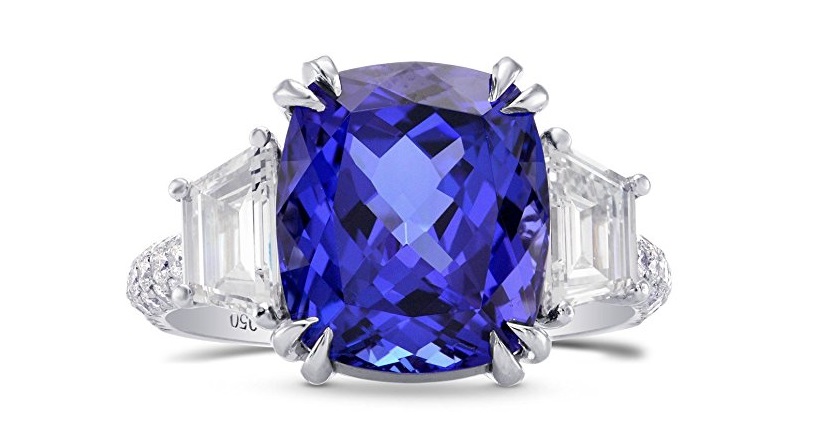 7.8Cts Tanzanite Side Diamonds Engagement 3 Stone Ring Set in Platinum 