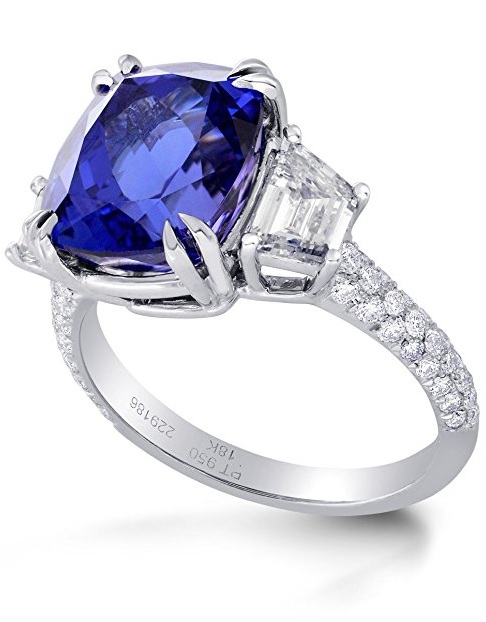 7.8Cts Tanzanite Side Diamonds Engagement 3 Stone Ring Set in Platinum