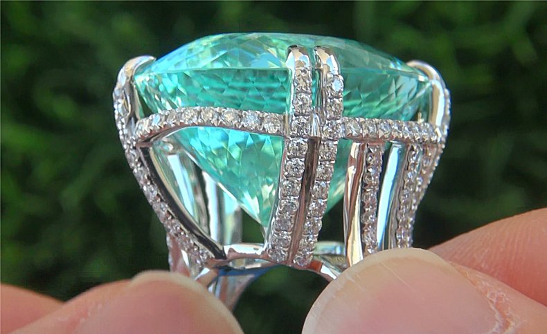 GIA Certified 62.12 ct FLAWLESS Paraiba Tourmaline Diamond PLATINUM Estate Ring