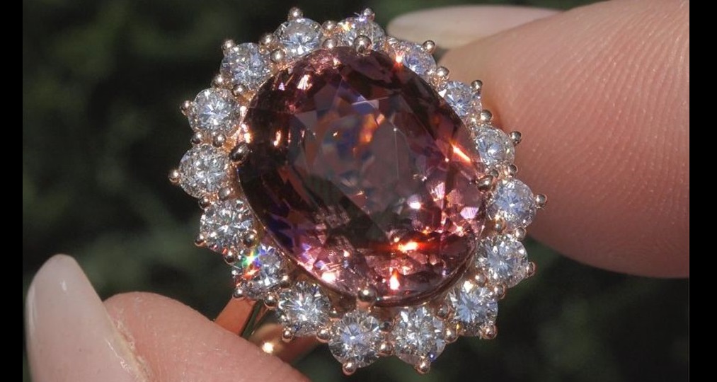 GIA 11.03 ct Natural VS Pink Tourmaline and Diamond 18k Rose Gold Estate Ring