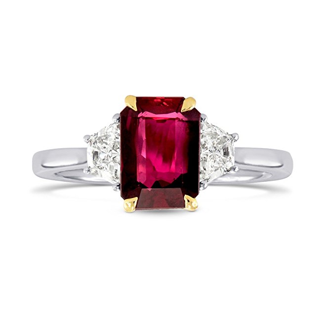 2.3Cts Ruby Side Diamonds Engagement 3 Stone Ring Set in 18K White Yellow Gold