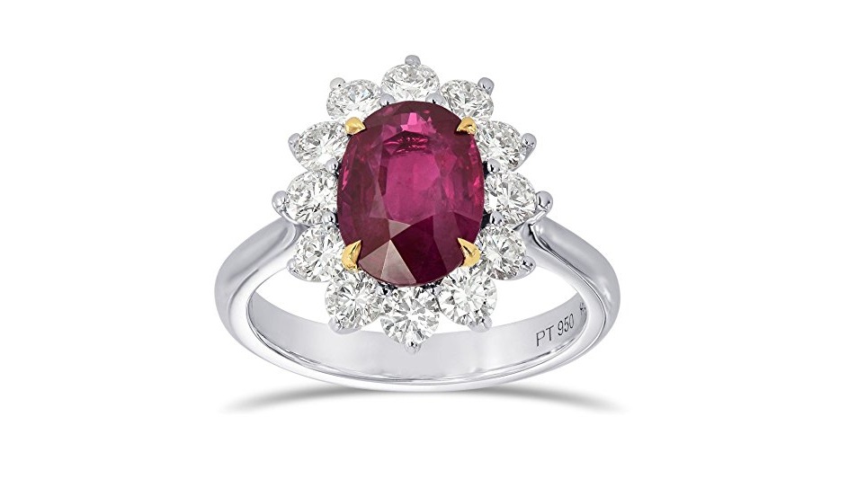2.9Cts Ruby Gemstone Engagement Ring Set in Platinum White Gold