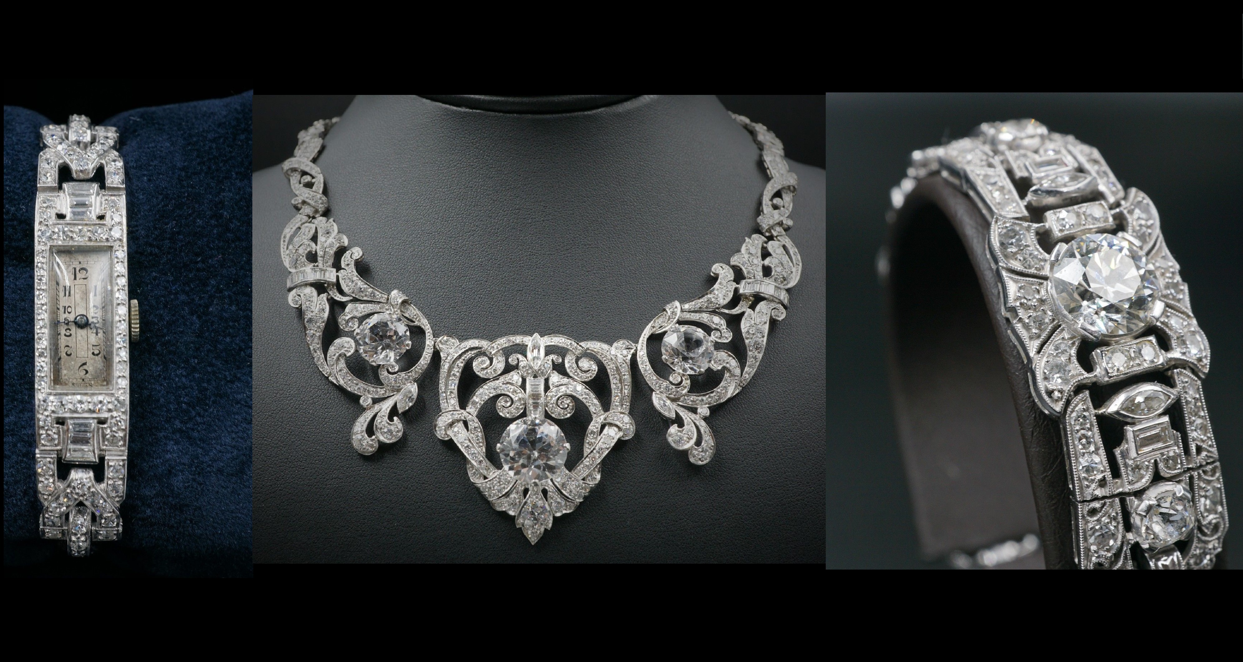 Mae West Owned Edwardian Platinum 23ct Diamond Necklace Bracelet Suite CO169