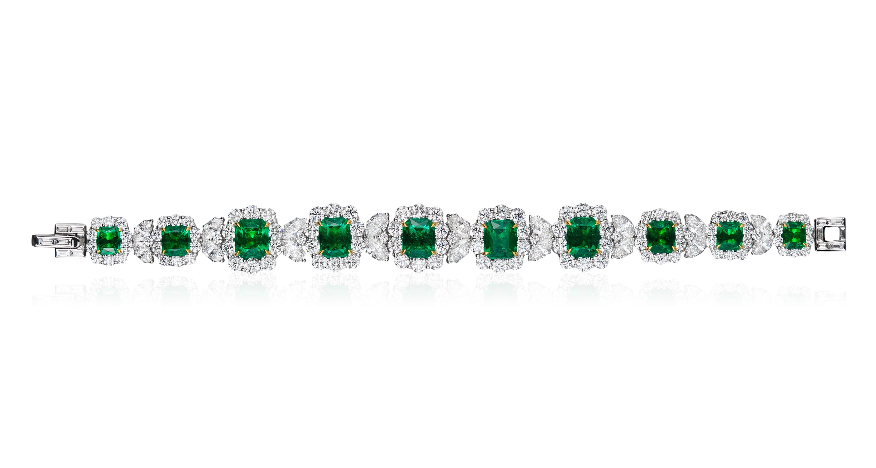 A phenomenal bracelet incorporating the very finest emerald cut emeralds and a series of scintillating diamonds.