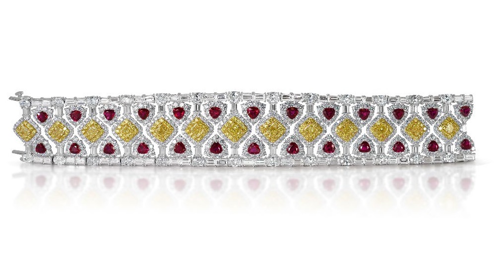 Burmese rubies and fancy yellow diamonds bracelet