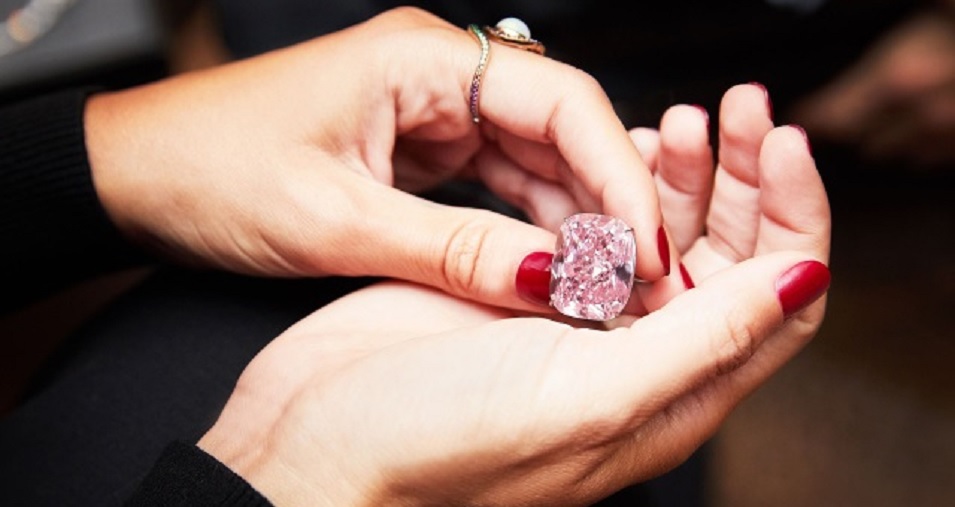 'THE RAJ PINK': THE WORLD'S LARGEST KNOWN FANCY INTENSE PINK DIAMOND. MAGNIFICENT FANCY INTENSE PINK DIAMOND RING. Super impressive because of the color and of course the size. This is the biggest recorded intense pink diamond ever to be certified by the GIA.