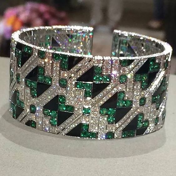 A Spectacular Emerald, Onyx, and Diamond Cuff Bracelet by Giampiero Bodino