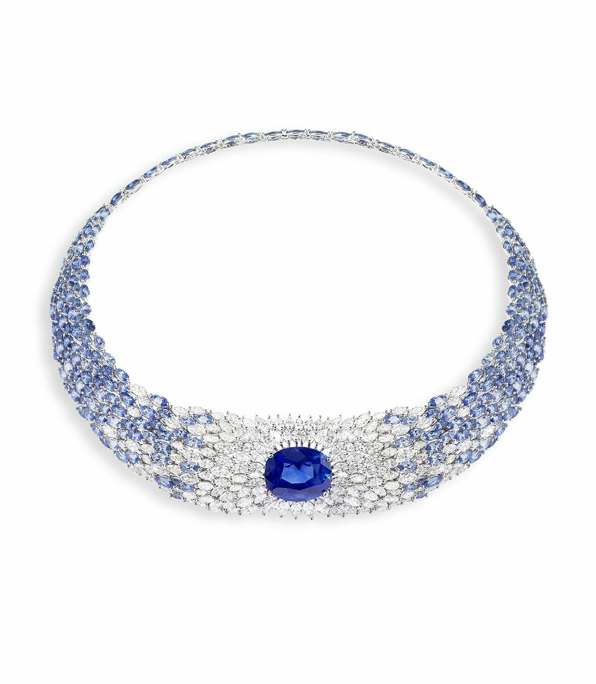 A Gorgeous Ceylon Sapphire and Diamond Necklace