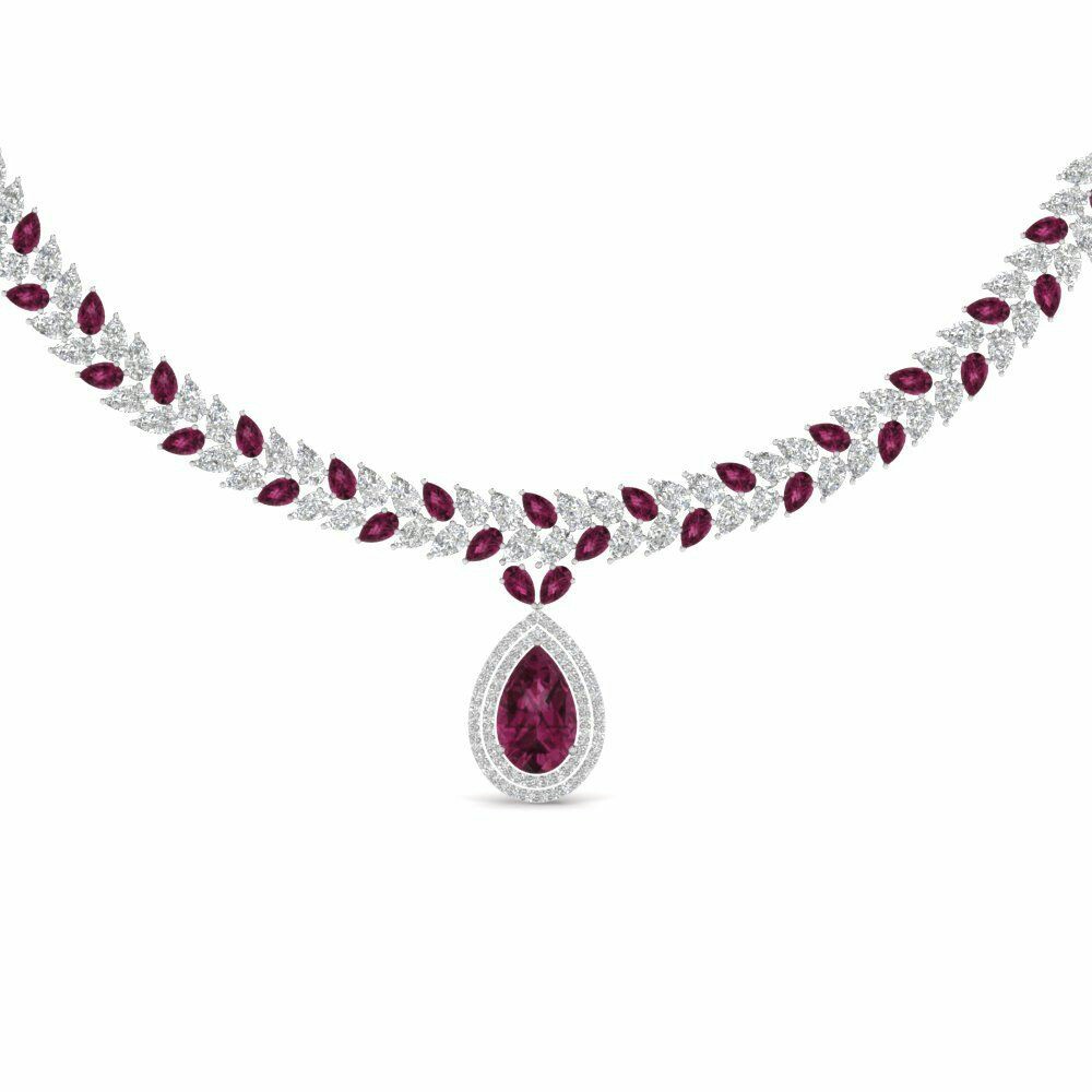 Pear Drop Exclusive Diamond and Gemstone Necklace DIAMOND NECKLACE WITH WHITE DIAMOND IN 18K WHITE GOLD