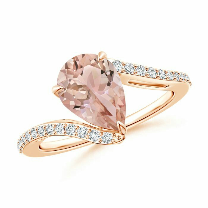 Solitaire Pear Morganite Bypass Ring with Diamond Accents