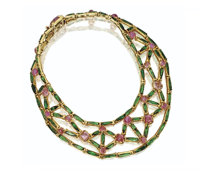 Green and pink tourmaline collar necklace, Tony Duquette