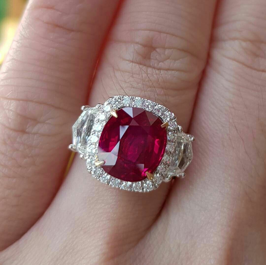 5 Carat Unheated Ruby and Diamond Ring