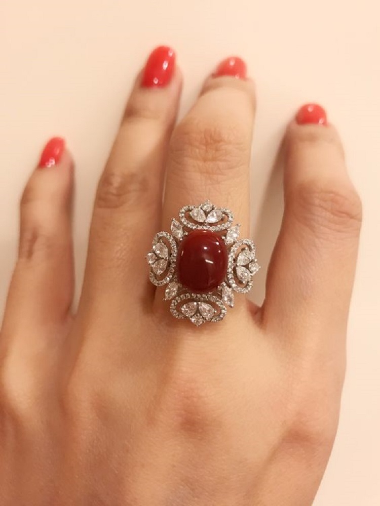 Red Coral Diamond Ring