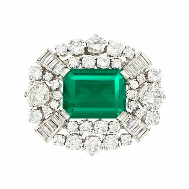 Gorgeous Emerald and Diamond Brooch