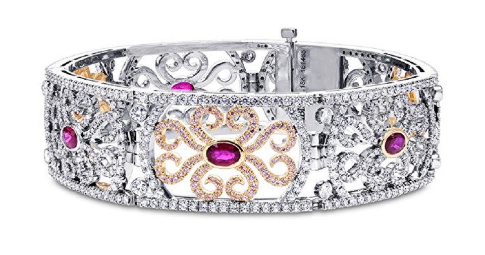 10.61Cts Ruby Gemstone Side Diamonds Bracelet Set in 18K White Rose Gold