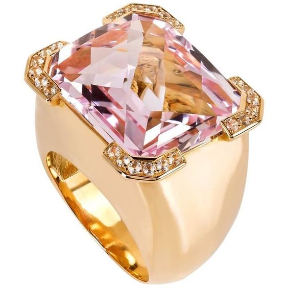 20.88 Carats Kunzite Diamond 19.2 k Gold Ring $12,000