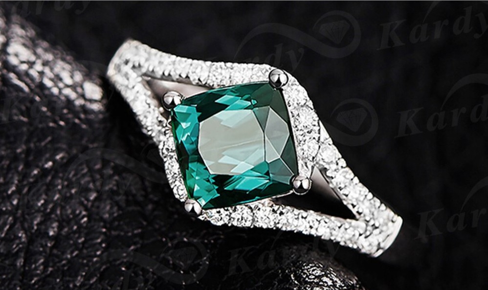 Rare Natural Blue Green Tourmaline Gemstone Diamond 14K White Gold Ring
