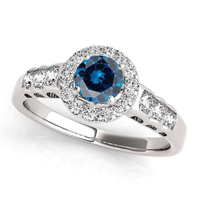 1.45 Ct. Halo Blue Diamond Engagement Ring Crafted In 14k White Gold