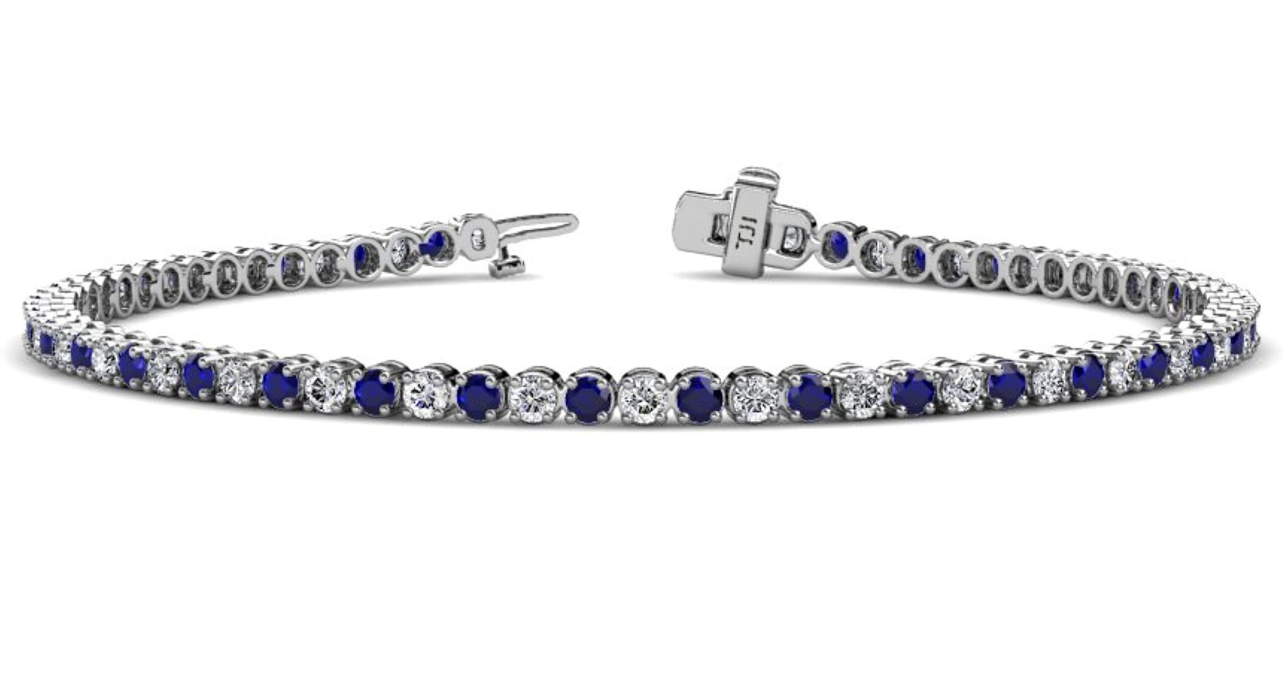 Magnificent Blue Sapphire and Diamond 2.3mm (SI2-I1, G-H) Tennis Bracelet 2.26 cttw in 14K Gold