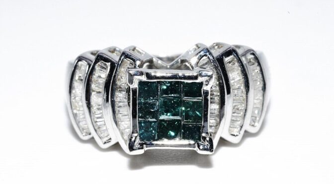 1.12 Ct Princess Cut Blue Diamond Ring