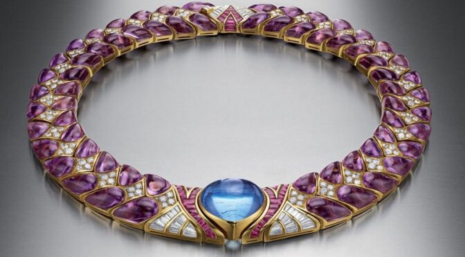 Gorgeous Cabochon Sapphire, Amethyst, Ruby and Diamond Choker Necklace by Bulgari