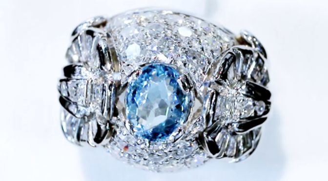 <strong>Vintage 0.95ct Aquamarine, 2.06ct Diamond and Palladium Dress Ring </strong>