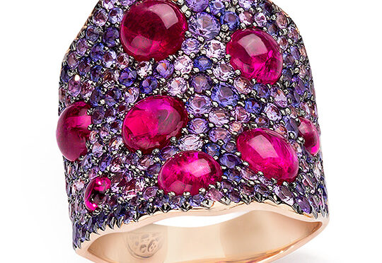 Cellini Cabochon Ruby Ring with Purple Sapphires
