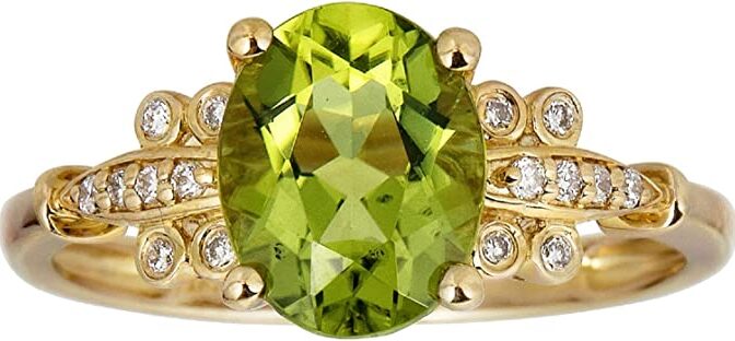 Natural Peridot and Diamond Statement Cocktail Ring 10K Yellow Gold by Gin & Grace