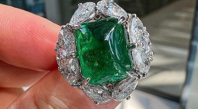 Natural Vivid Green Emerald and Diamond Ring 3.75 Ct. (7.43Ct.TW) GRS Certified