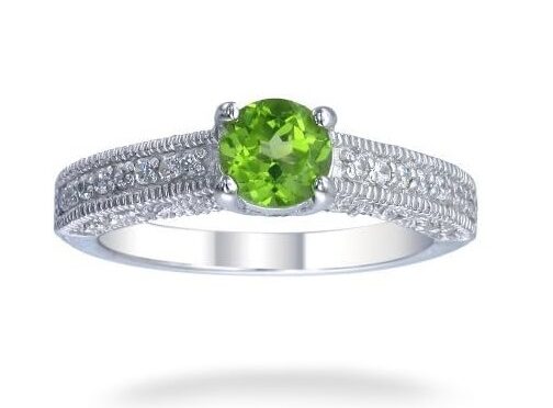 3/4 cttw Peridot Ring .925 Sterling Silver with Rhodium Plating