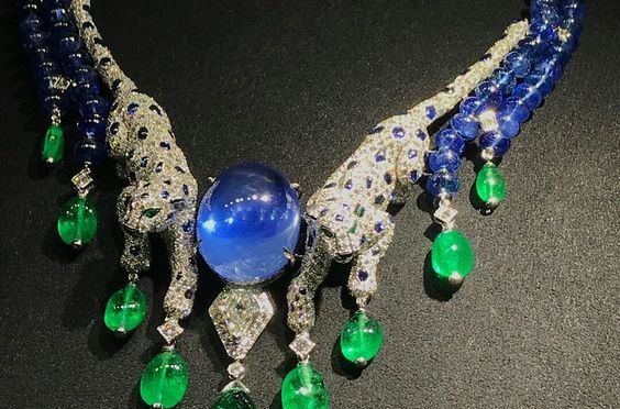 Panther Diamond, Emerald and Tanzanite Necklace by Cartier