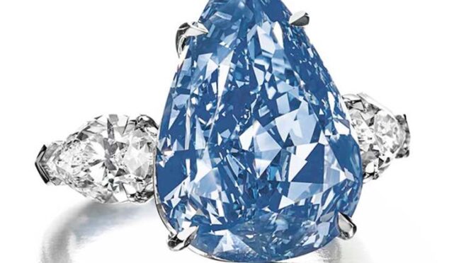 Harry Winston’s “The Blue” diamond, a 13.22ct Fancy vivid blue pear-shaped diamond, is the largest flawless Fancy vivid blue diamond in the world. It was renamed “The Winston Blue” by its owner, Harry Winston.
