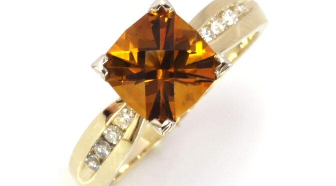 Solid 14k Yellow Gold 2 ctw Natural Orange Citrine and Diamond Solitaire Ring