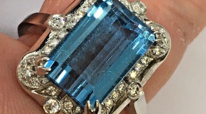 Santa Maria Color Earth Mined 3.75 ct Aquamarine & Diamond 14k White Gold Ring