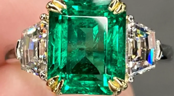 C. Dunaigre Swiss Certified 4.9 Ctw Zambian Emerald and E VVS Diamond Platinum Ring